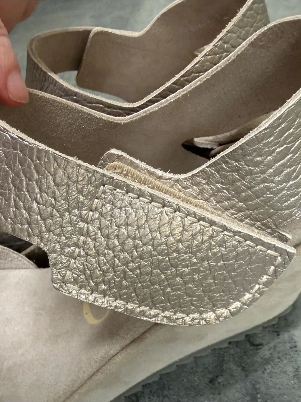 NWOT Pedro Garcia Fama White Gold  EU 36.5 Leather Wedge Sandal (RETAIL $595)